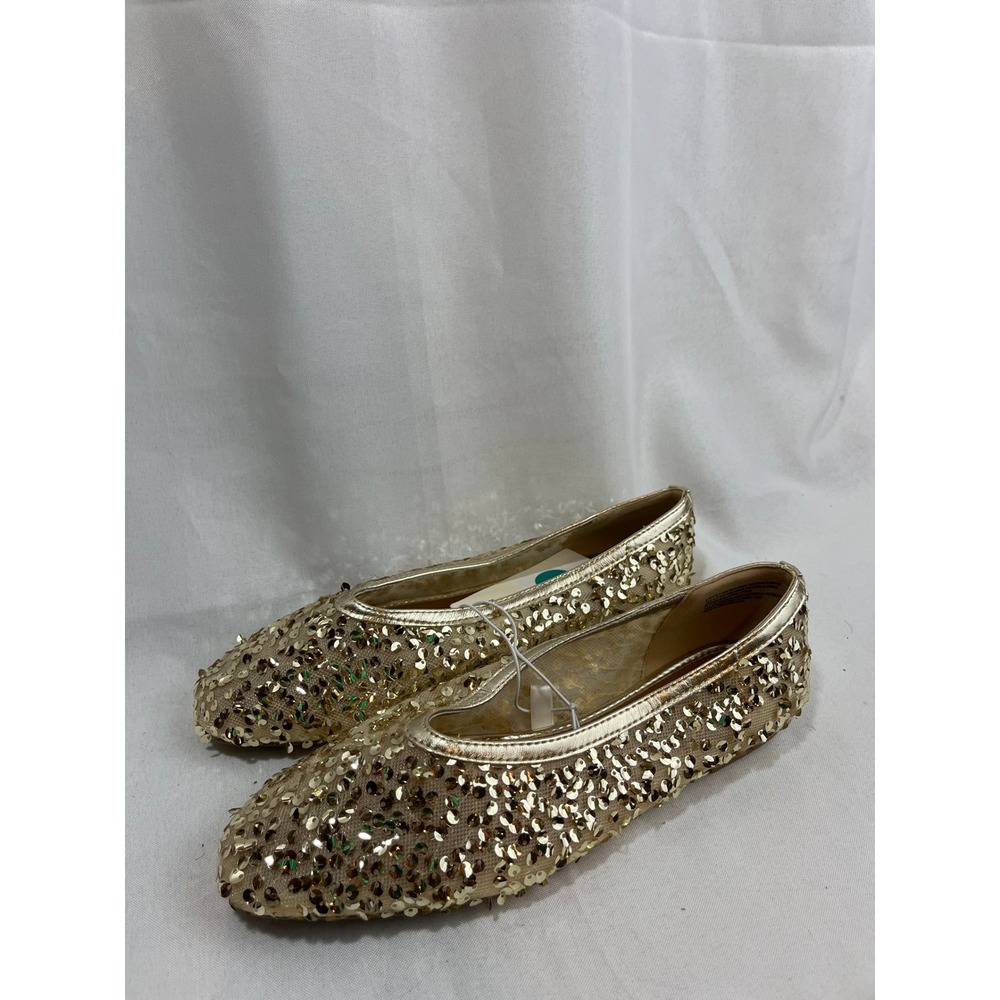 A New Day Womens Gold Sequin Ballet Flats Mesh Slip On Sparkly Shoes Size 8 NWT